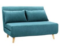 (1D) RRP £295. Freya Folding Sofa Bed Peacock With Two Cushions. Sofa: (H80x W122x D92cm). Bed: (H2