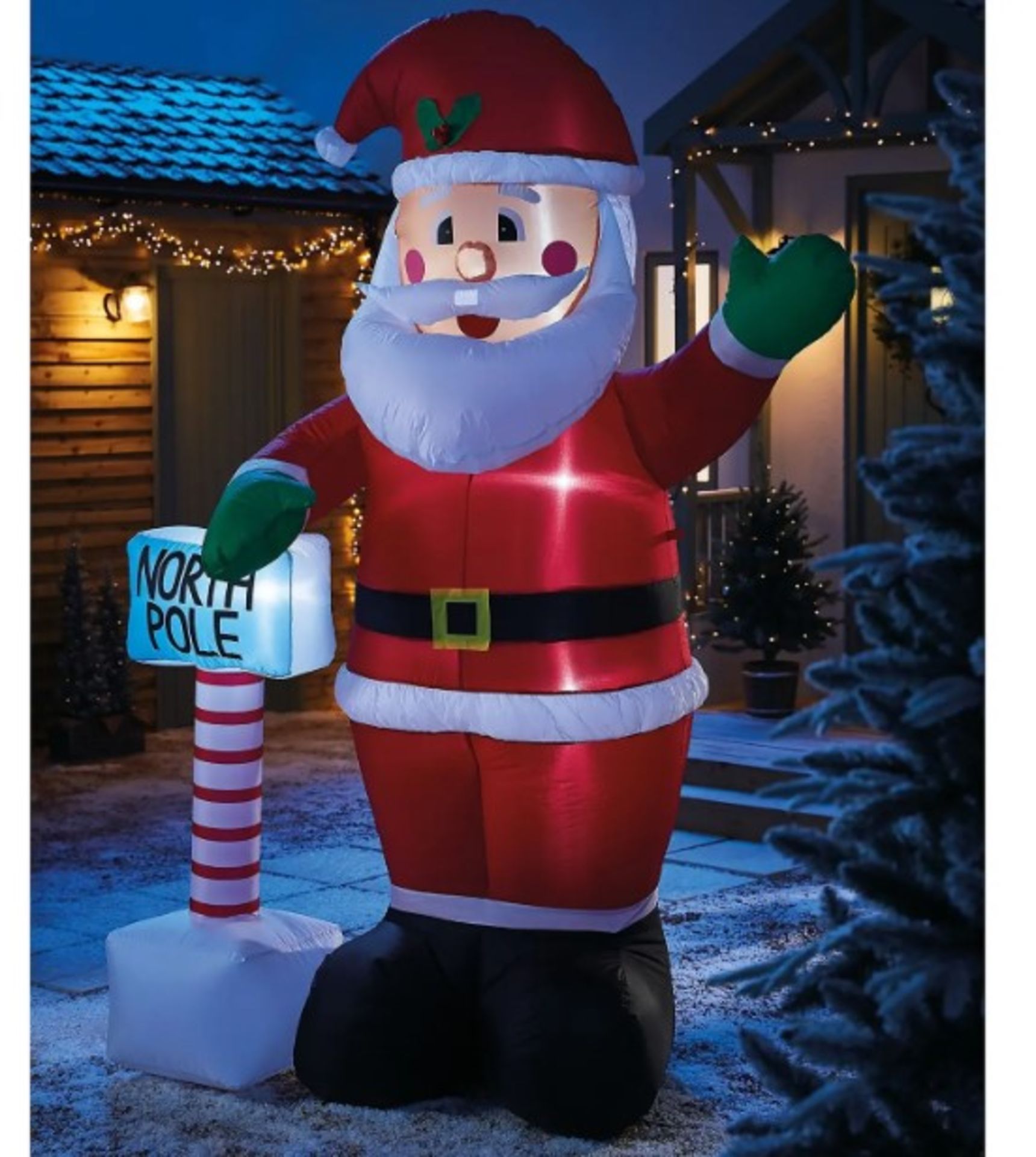 (5D) RRP £65. 8ft Santa with North Pole Sign Christmas Inflatable.