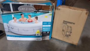 (5K) RRP £599. Bestway Lay Z Spa Vegas Portable Spa. Lot Contains Main Body, Inflatable Insert, Pum