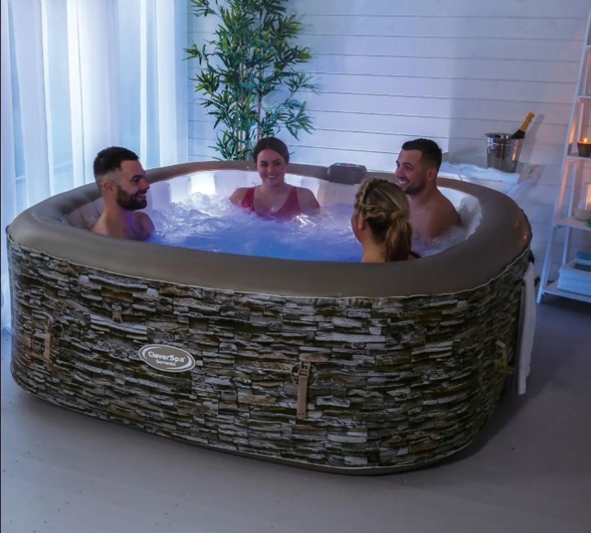 (R9) RRP £500. Cleverspa Sorrento 6 Person Square Hot Tub With LED Lights. LED Lights Seen Working. - Image 2 of 8