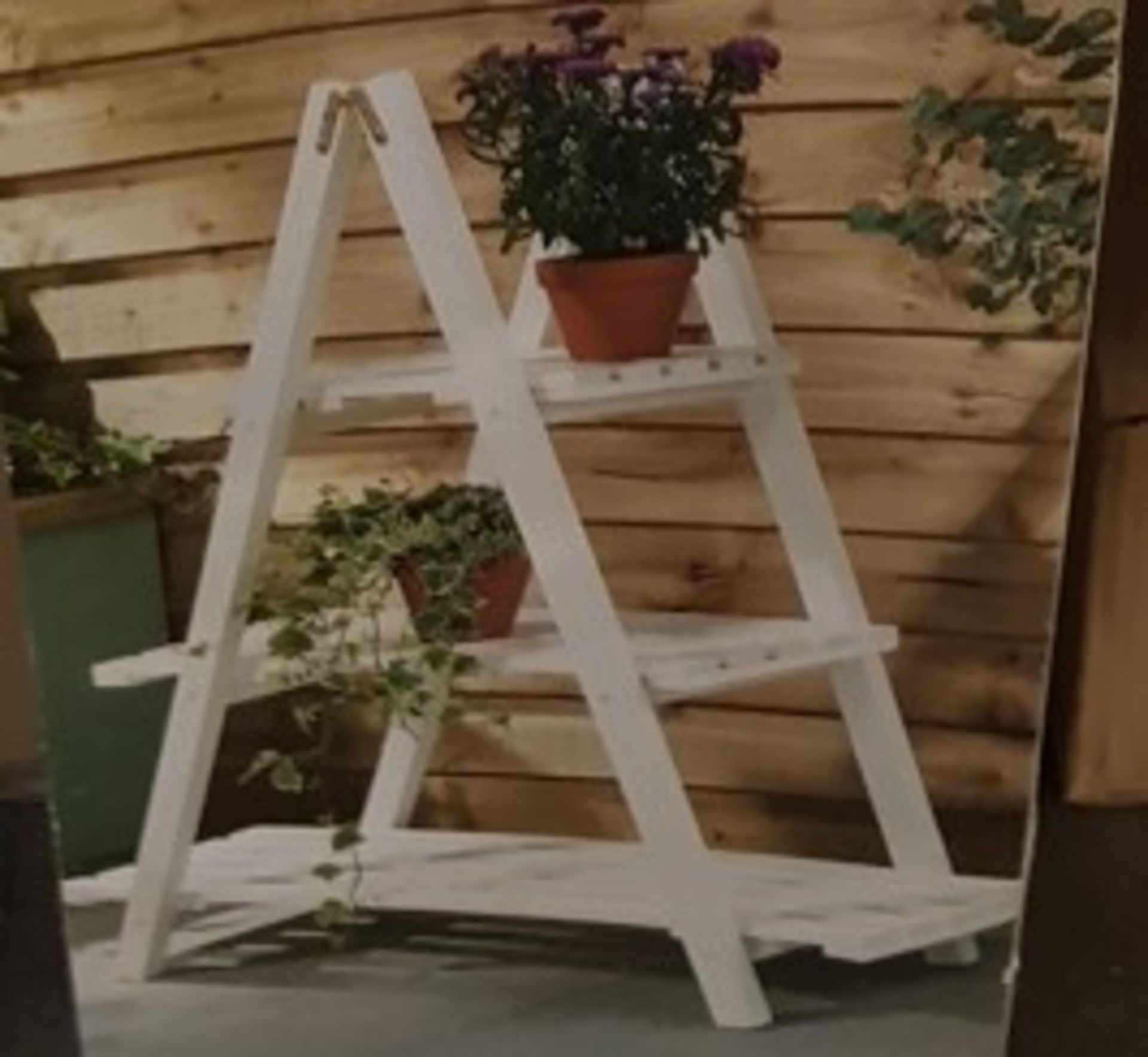 (2B) 4x Items. 1x Wooden 3 Tier Plant Stand White. 1x Grey Teddy Storage Stool. 1x Black Wood Bar S - Image 2 of 11