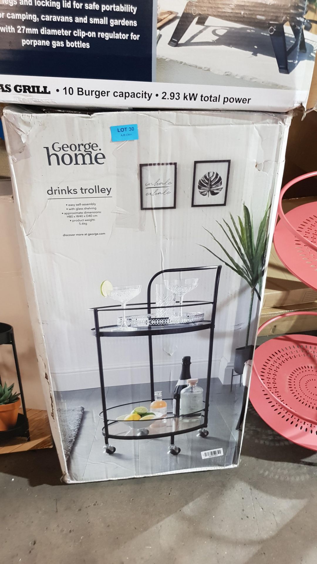 (2B) 4x Items. 1x Drinks Trolley Black RRP £30. 1x Metal Plant Stand Black RRP £25. 1x Pink 2 Tier - Image 5 of 8