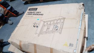 (P) RRP £325. Norbury Oak Large Sideboard Grey. (H80x W118x D33cm).