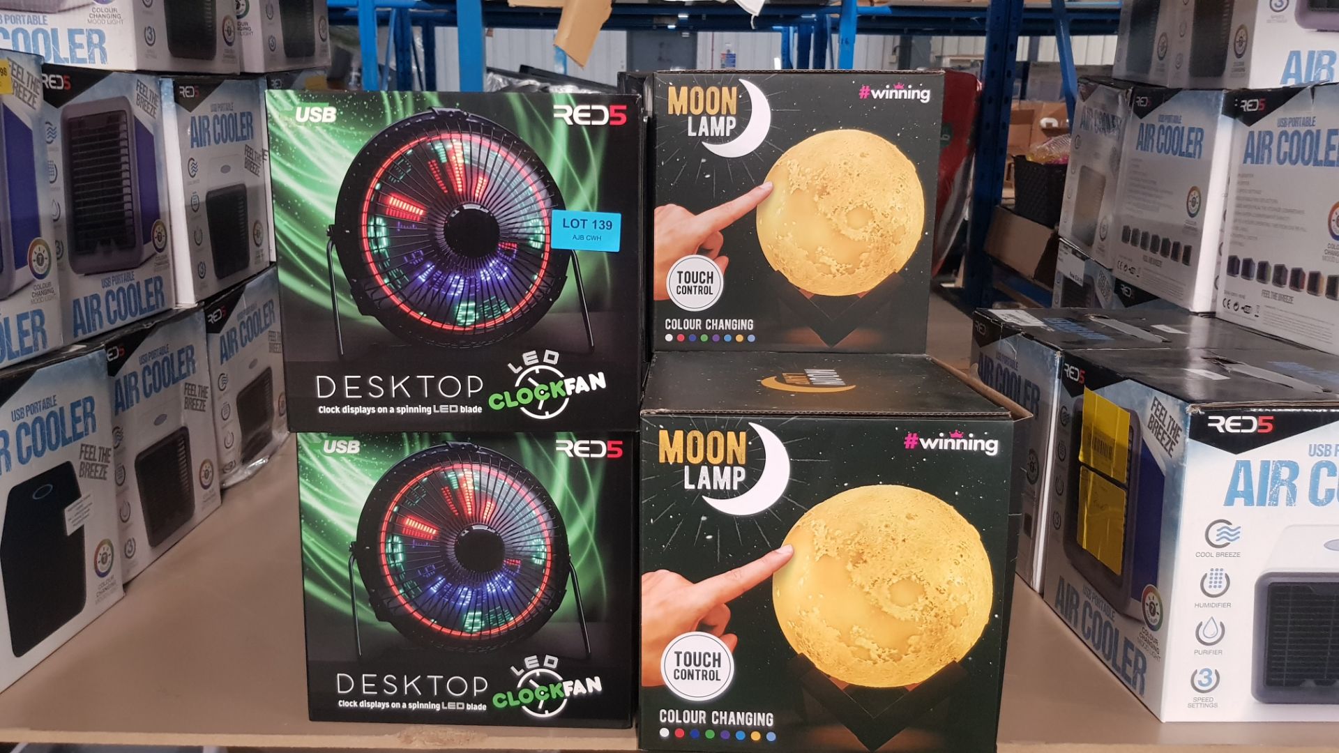 (6C) 17x Items. 7x #Winning Touch Control Moon Lamp. 10x Red5 Desktop LED Clockfan. (All Units Have - Image 3 of 3