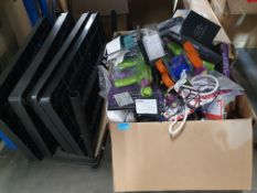 (R6) Large Box Of Mixed Tech & Gadgets & 4 Tier Plastic Stacking Shelf / Rack System.