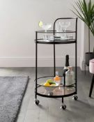 (2B) Lot RRP £100. 4x Items. 1x Drinks Trolley Black RRP £30. 2x Side Table RRP £25 Each (1x Marble