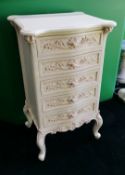 Carved Painted Cream Chest of Drawers