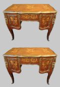 Pair of Louis XV Style Kingwood & Marquetry Brass Bound Desks