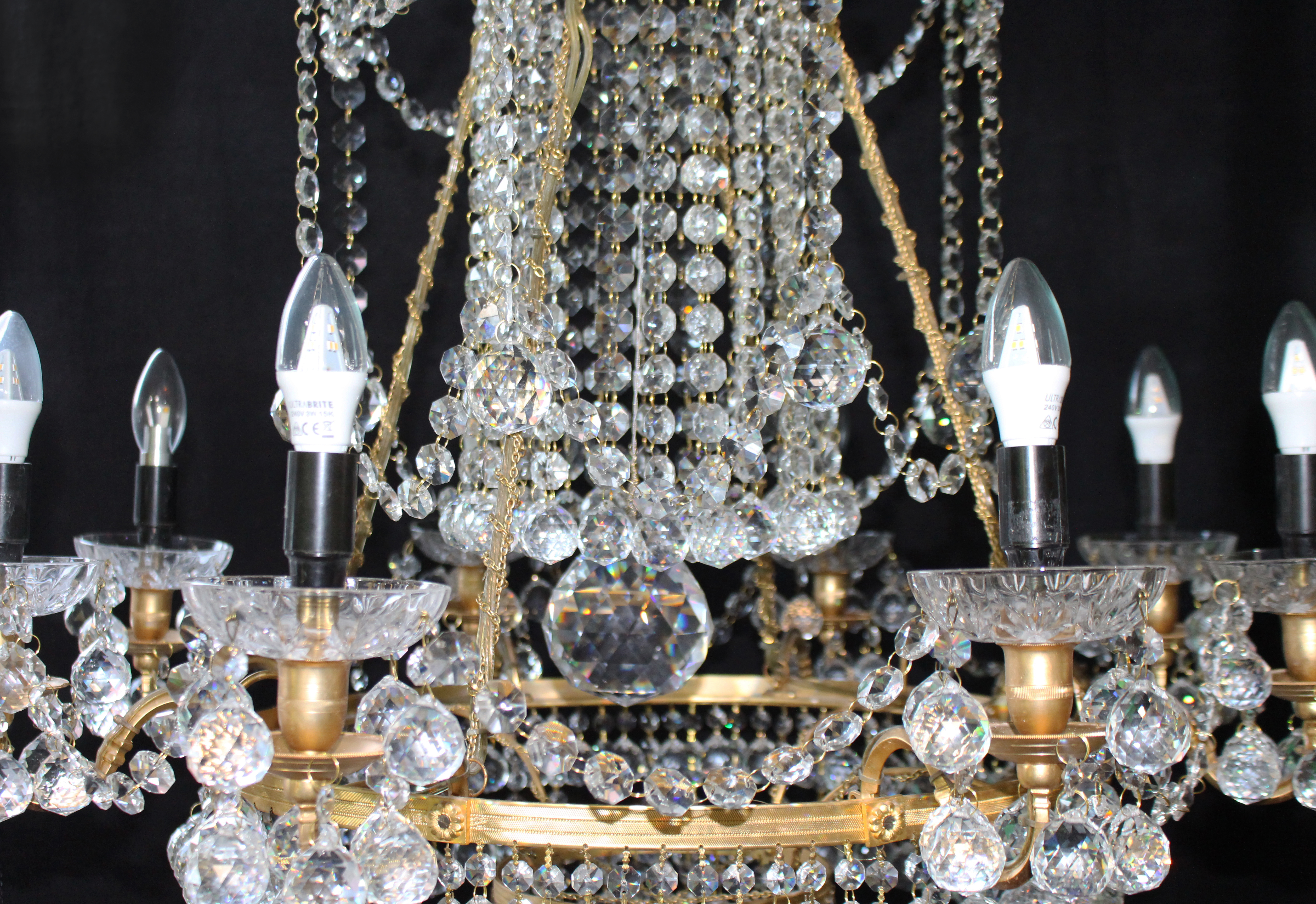 Designer Profusely Dressed Crystal Gilt Metal Chandelier - Image 5 of 7