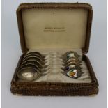 Cased Morris Michaels Enamel Silver Spoons