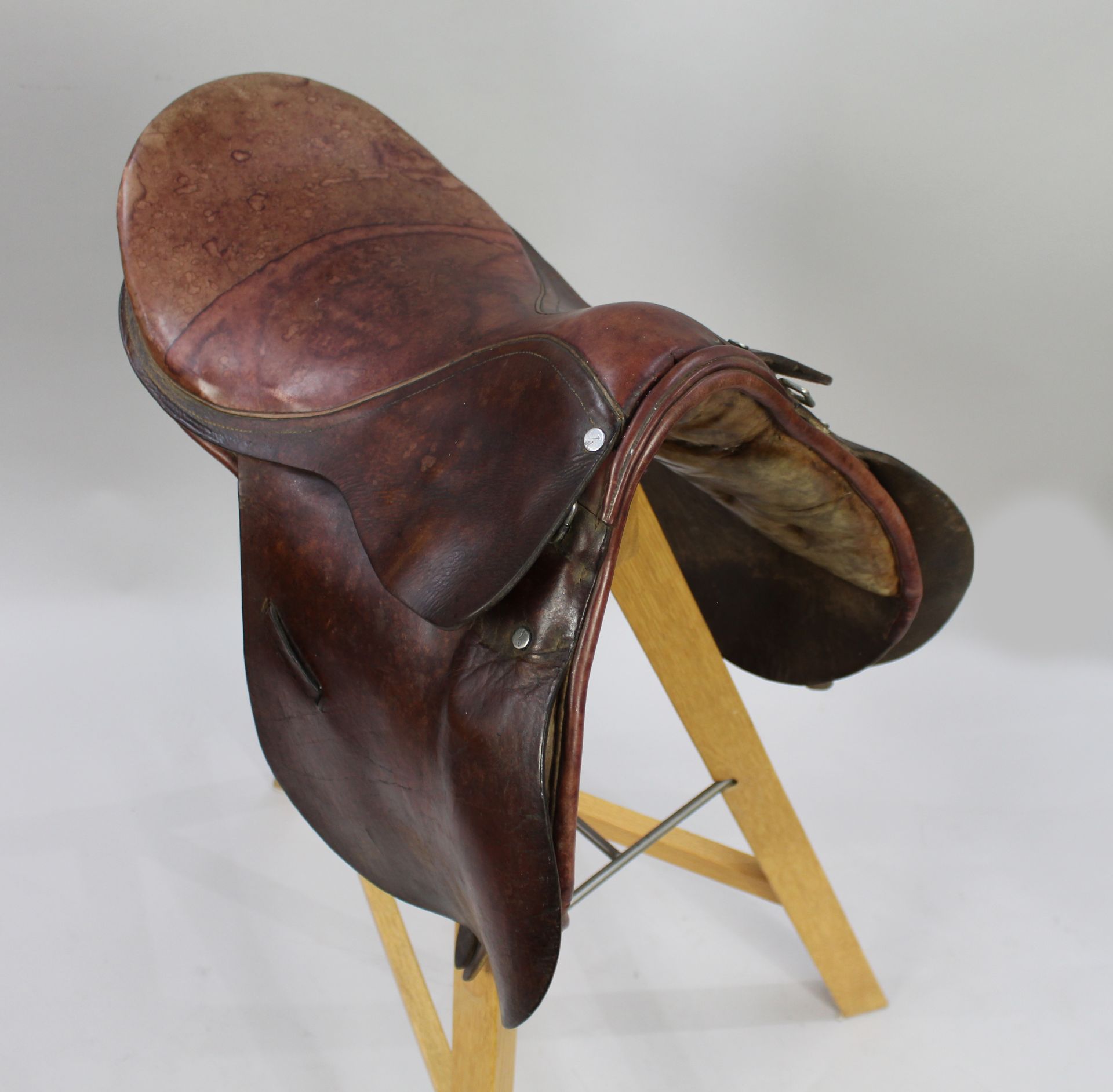 Leather Horse Saddle & Wooden Stand - Image 2 of 5