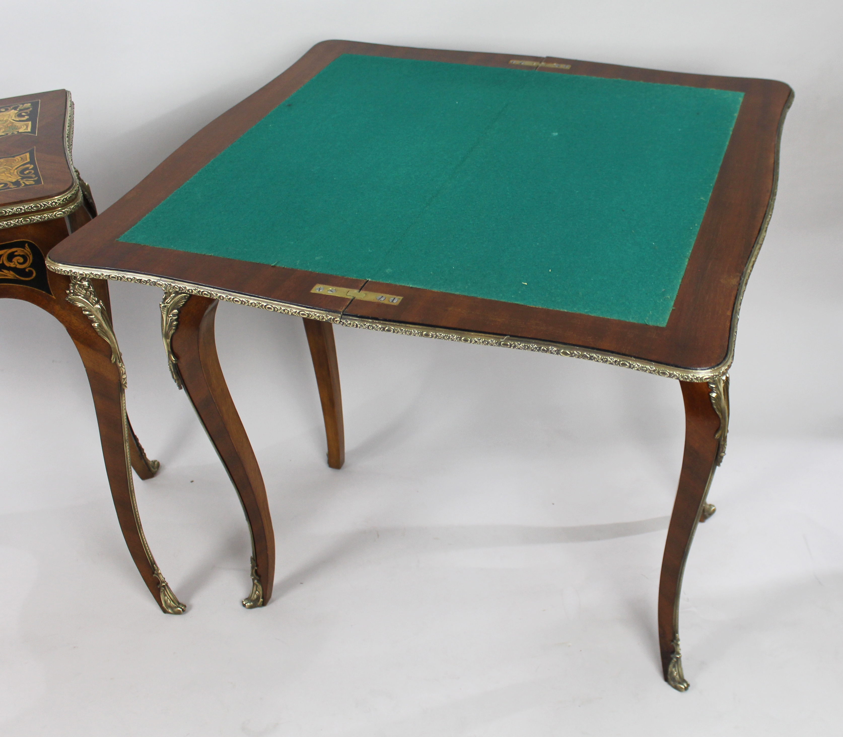 Pair of Marquetry Inlaid 19th c. Card Tables - Image 6 of 7
