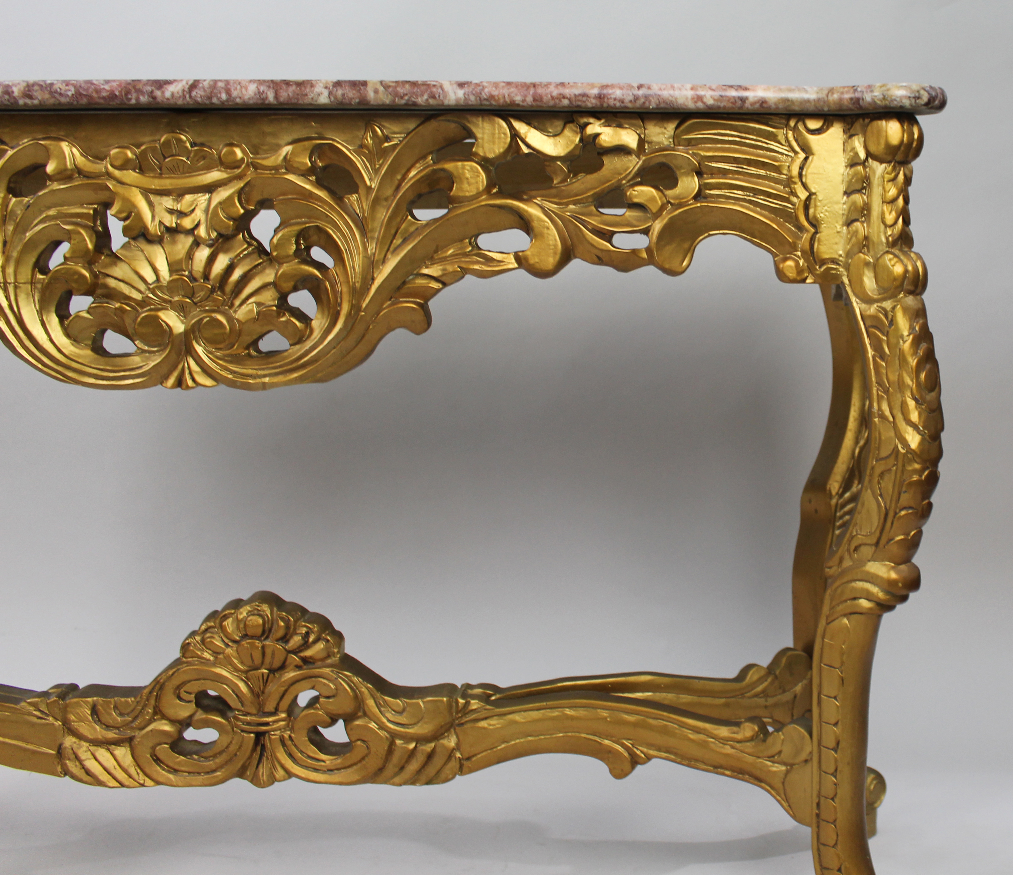 French Style Marble Topped Gilt Console Table - Image 6 of 7