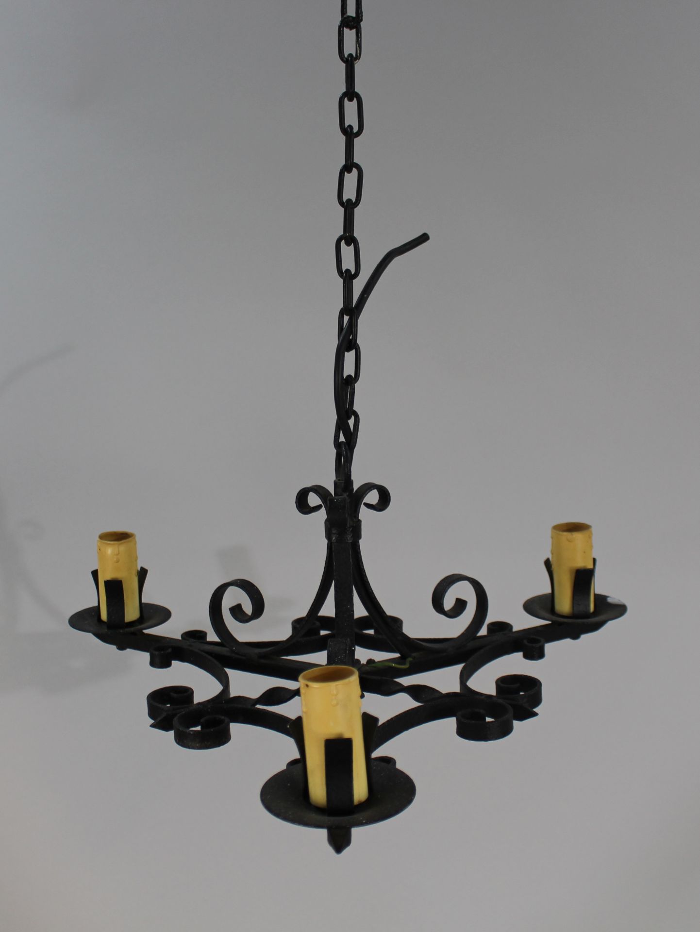 Wrought Iron Three Light Chandelier - Image 2 of 2