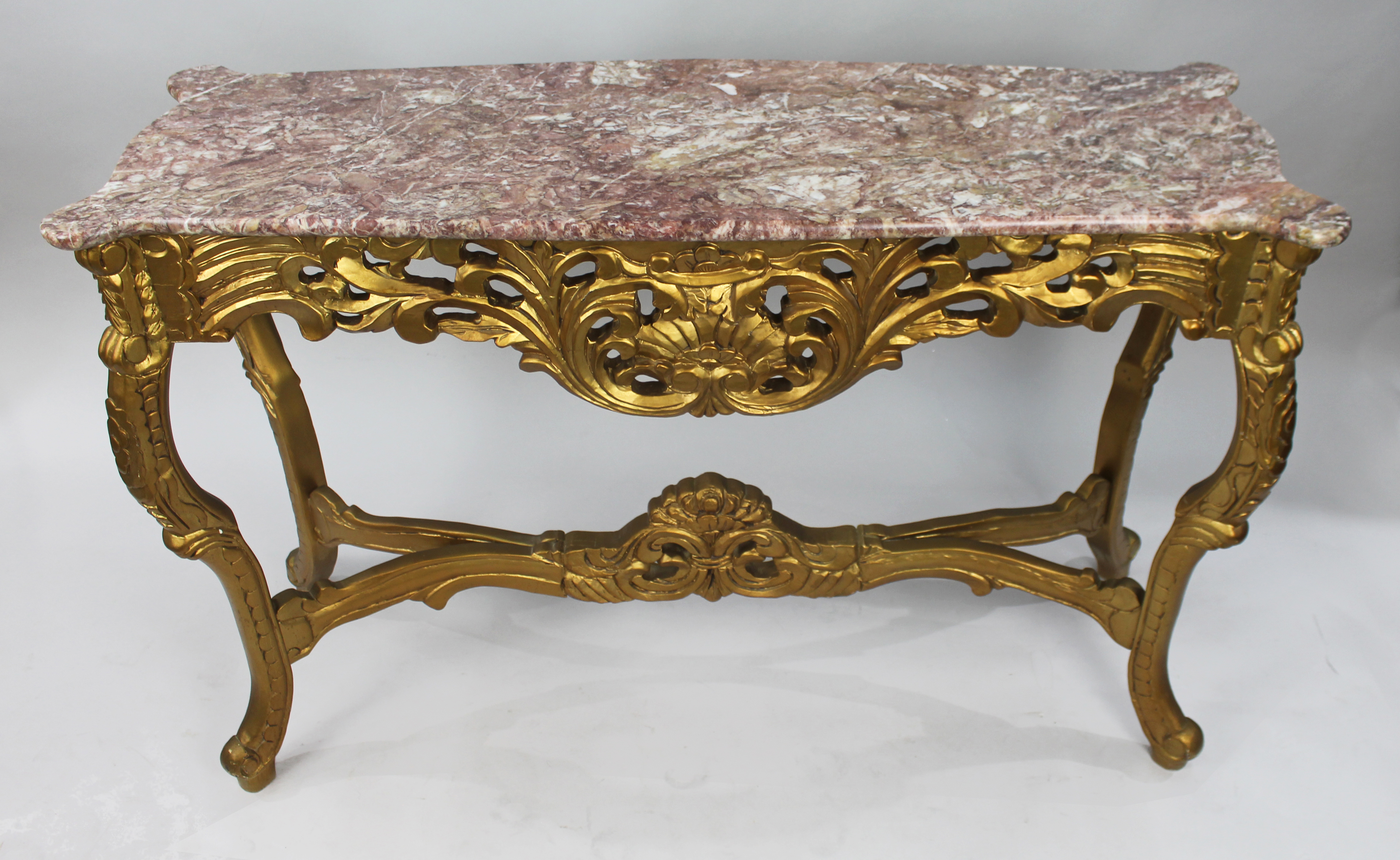 French Style Marble Topped Gilt Console Table