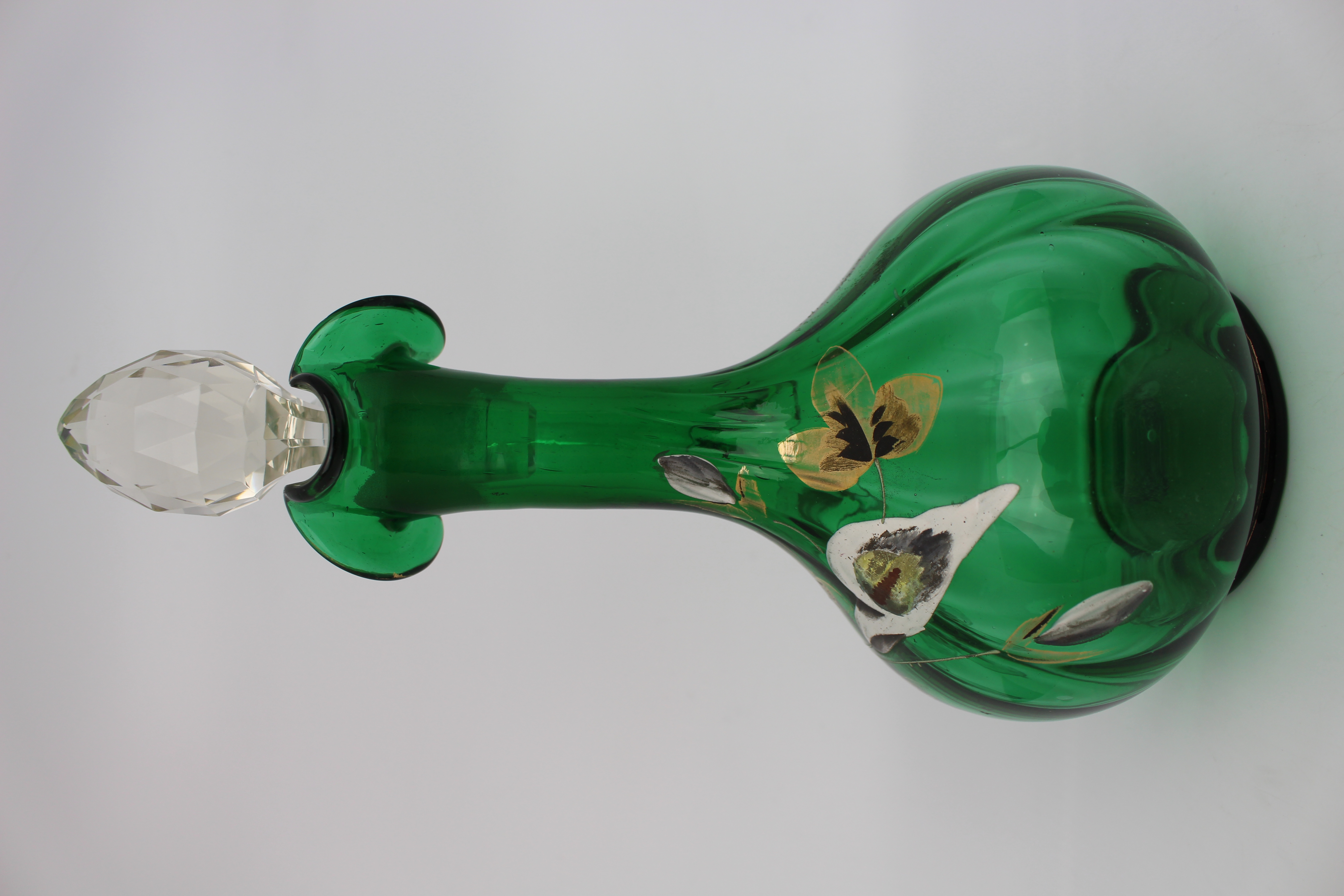 Antique Hand Painted Green Glass Claret Jug - Image 2 of 6