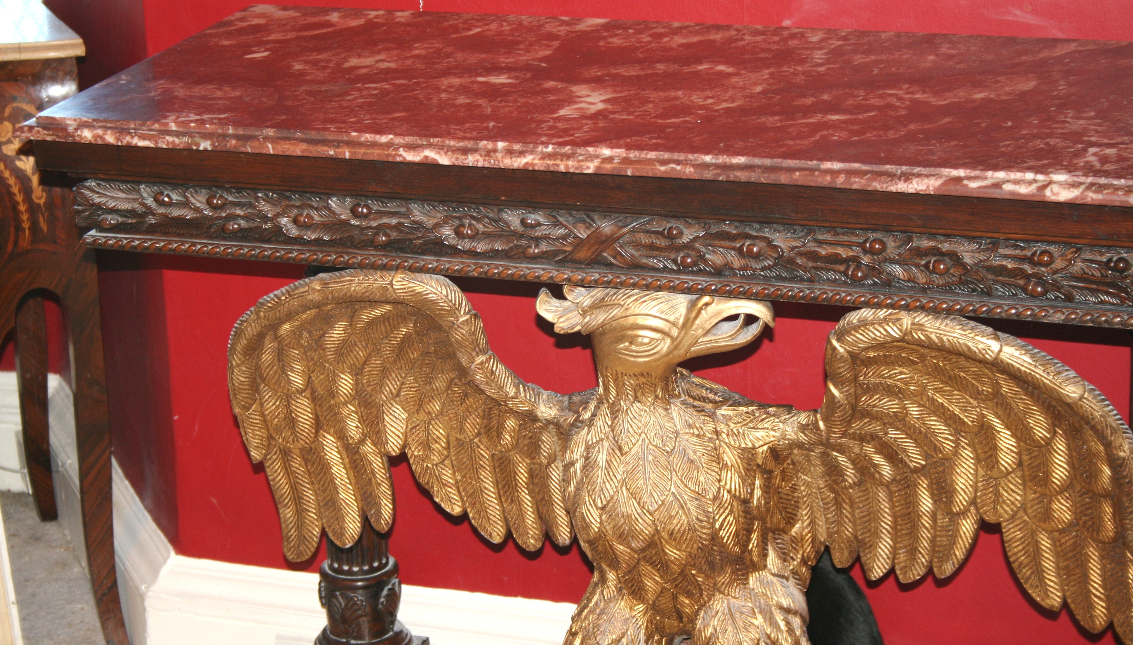 Pair of Marble Topped Mahogany & Giltwood Eagle Console Tables c.1890 - Image 4 of 8