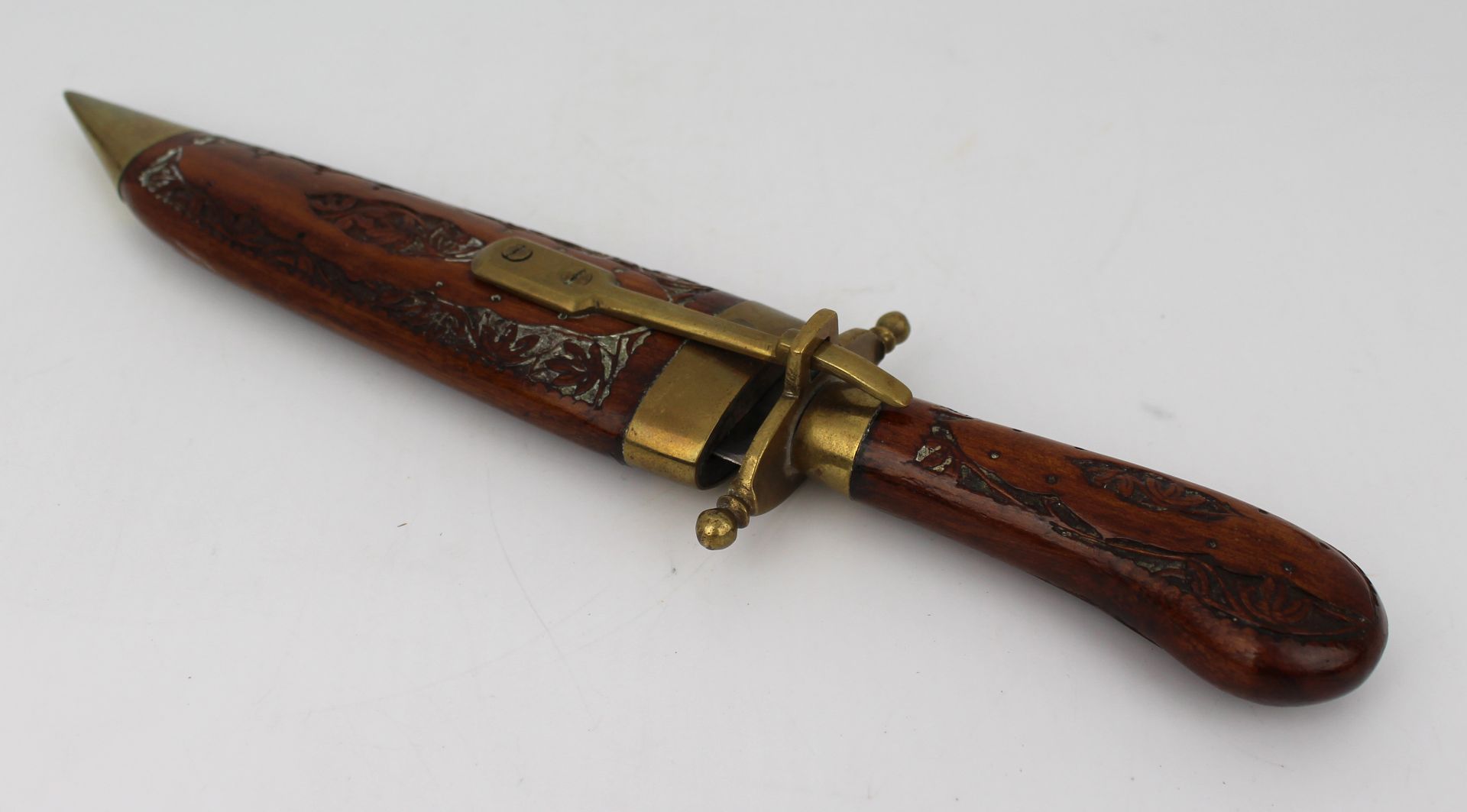 Indian Knife in Hand Carved Wood & Brass Scabbard - Image 3 of 5