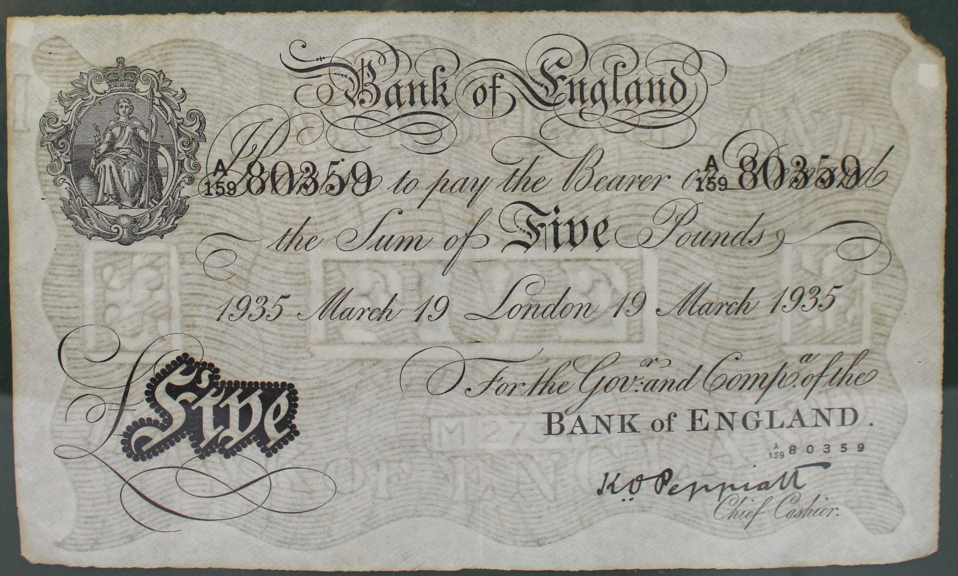 Bank of England Peppiatt £5 Note March 19 1935 - Image 2 of 5