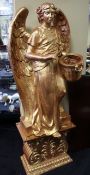 Hand Painted Gold Composite Angel on Pedestal