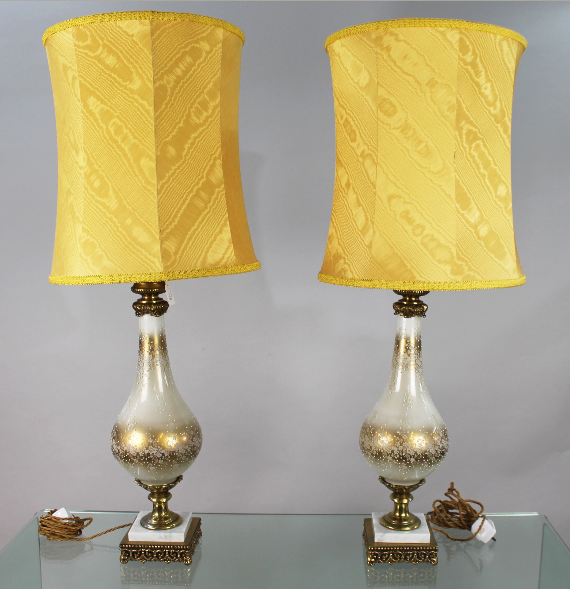 Pair of Venetian Brass Mounted Jewelled Glass Table Lamps