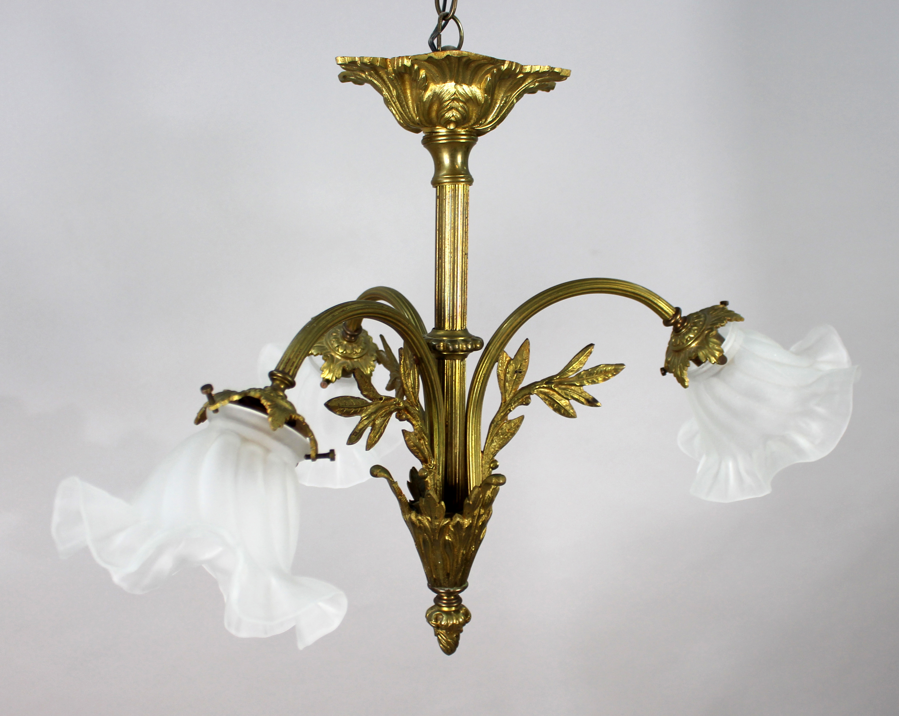 Antique French Gilt Metal 3 Light Chandelier - Image 3 of 9