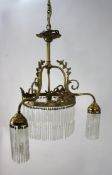 French & Crystal Gilt Brass Chandelier c.1930