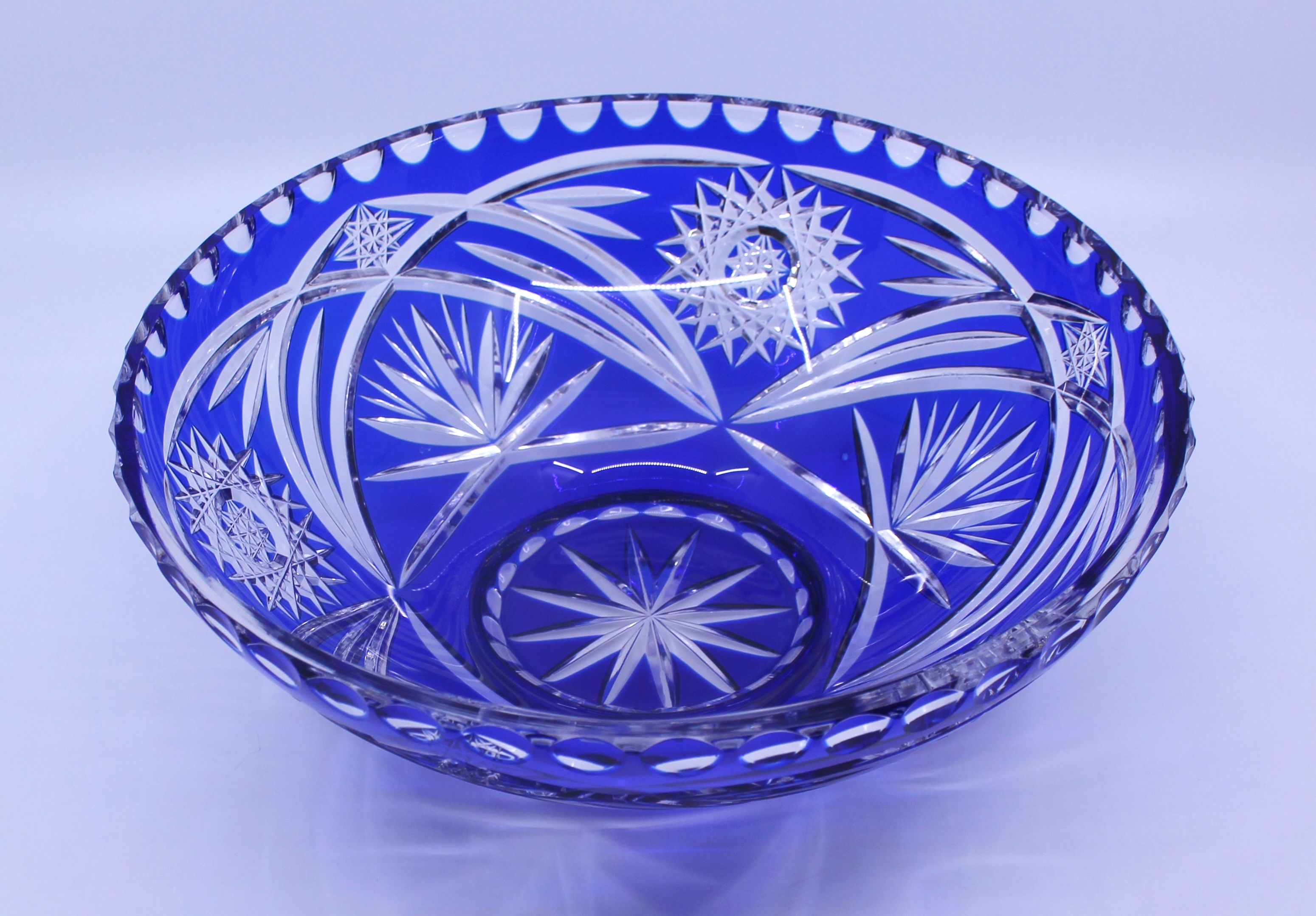 Vintage Czech Blue Cut Overlay glass Bowl - Image 3 of 3