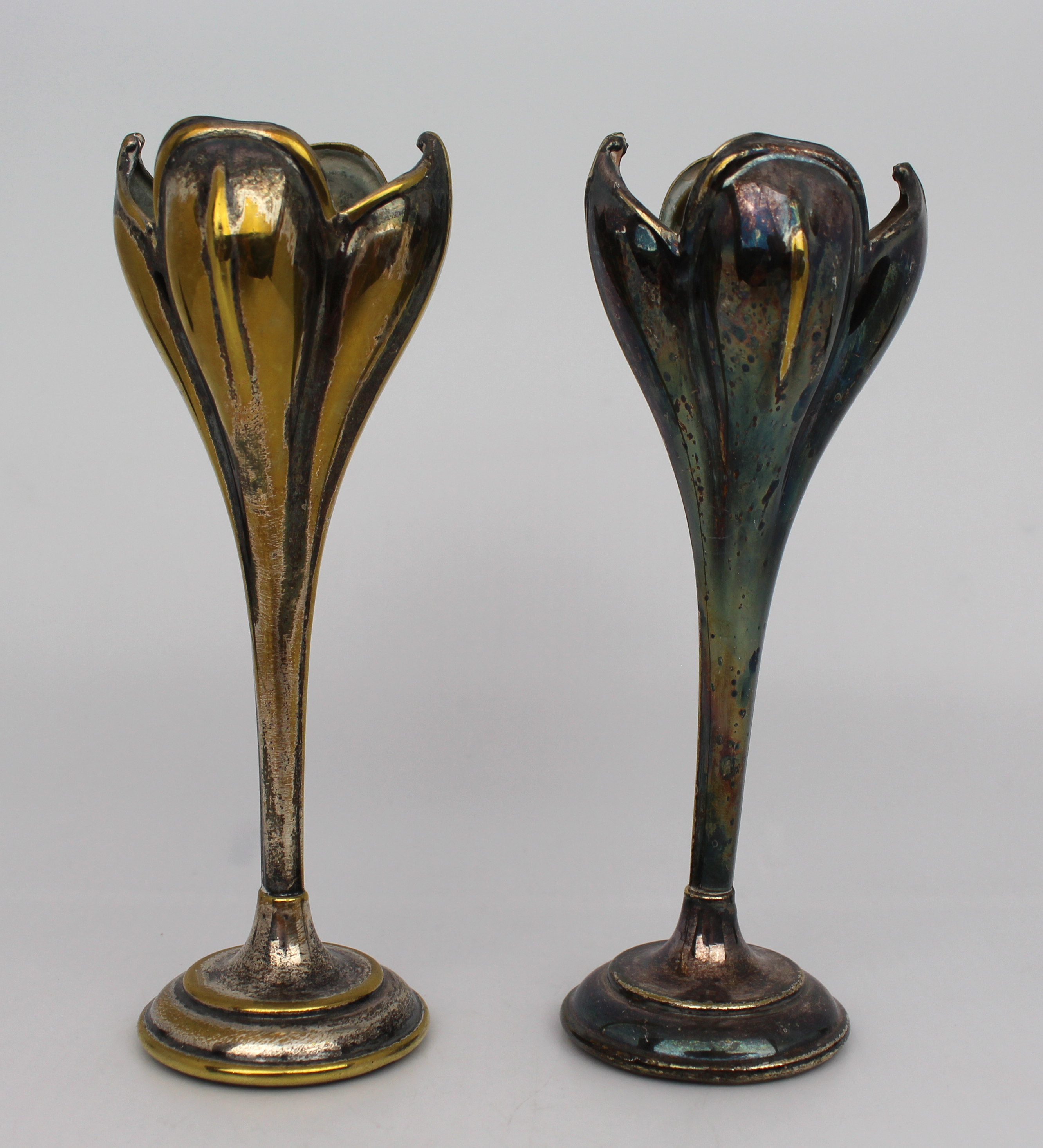 Pair of Silver Plated Art Nouveau Lilly Vases