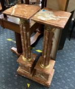 Pair of Rouge Marble Column Pedestals