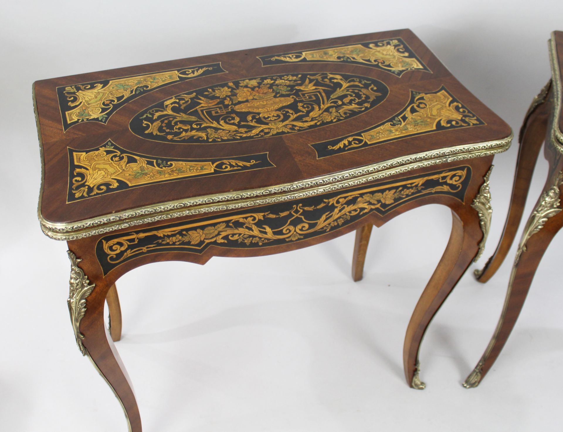 Pair of Marquetry Inlaid 19th c. Card Tables - Image 3 of 7