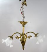 Antique French Gilt Metal 3 Light Chandelier