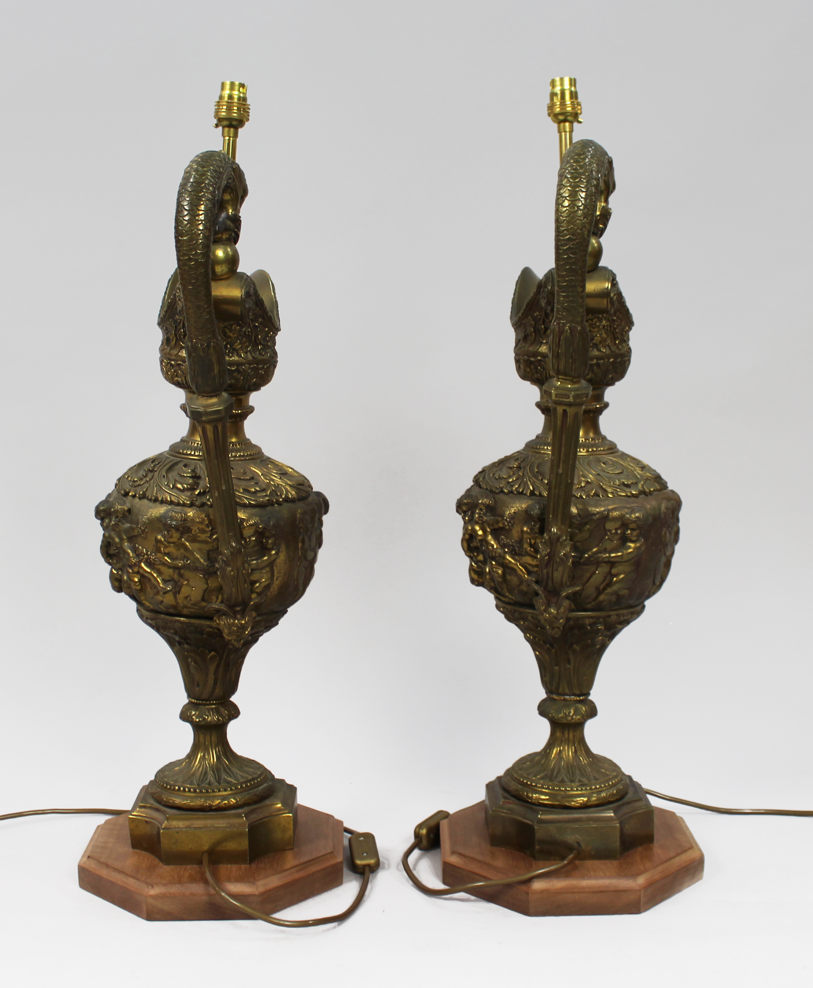 Pair of Large 19th c. Brass Ewer Table Lamps - Image 4 of 8