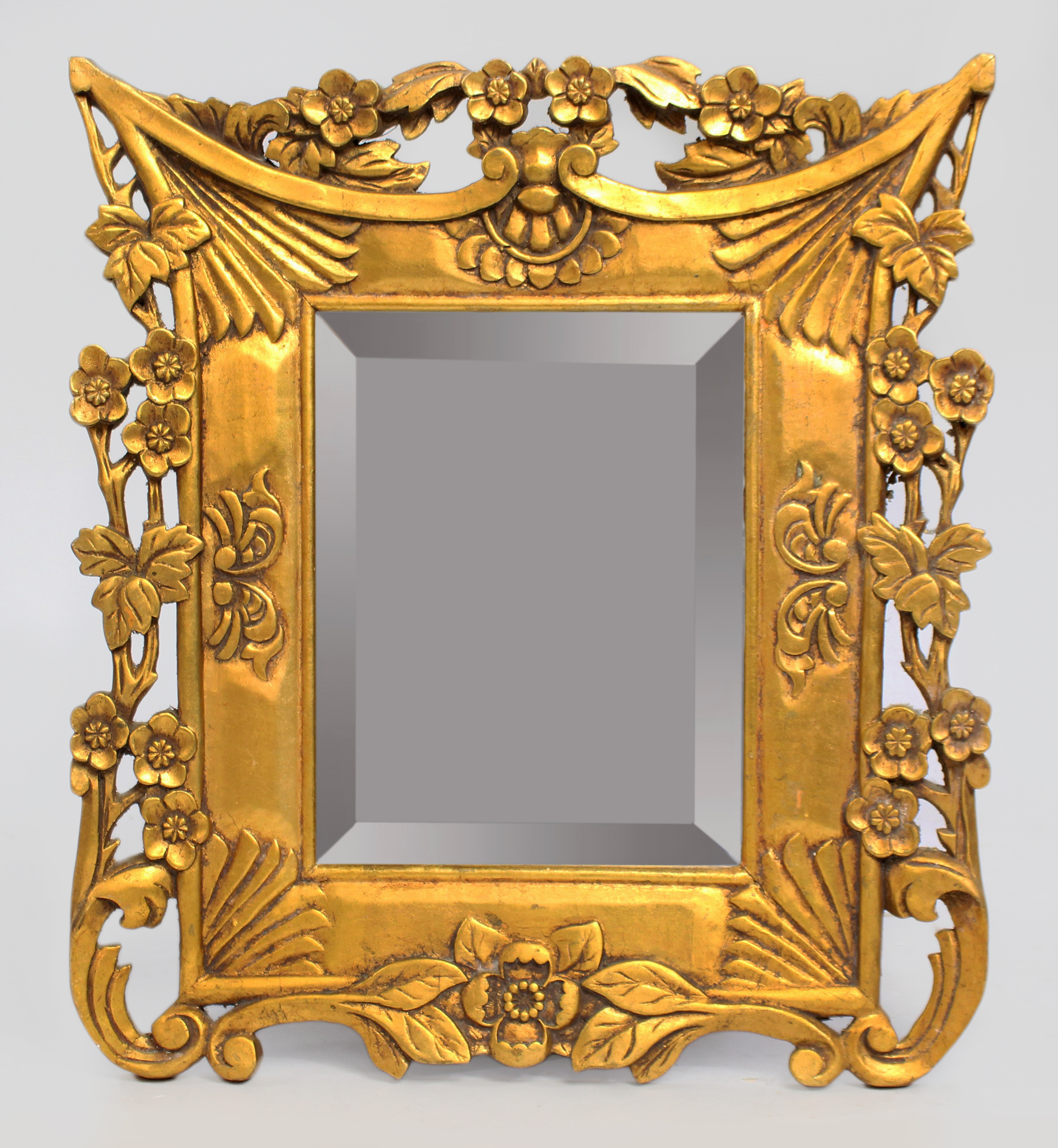 Carved Floral Giltwood Bevelled Glass Wall Mirror