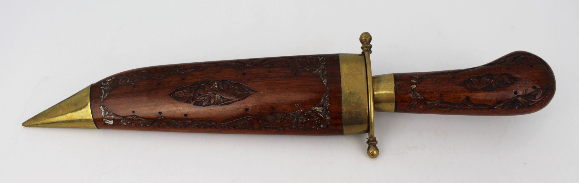 Indian Knife in Hand Carved Wood & Brass Scabbard - Image 2 of 5