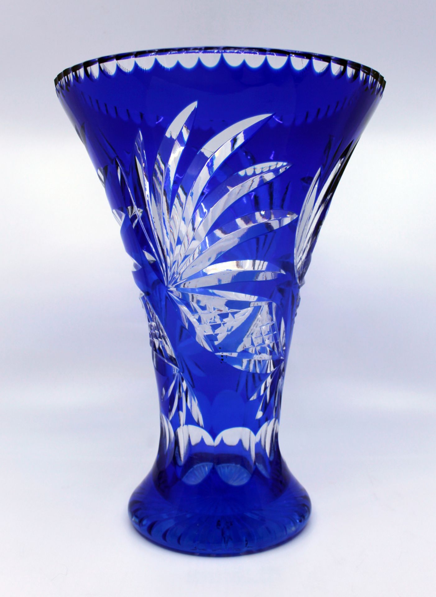 Tall Mid 20th c. Stourbridge Blue Overlay Crystal Flower Vase - Image 2 of 4