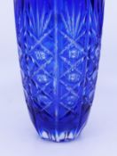 English Vintage Blue Overlay Crystal Glass Vase