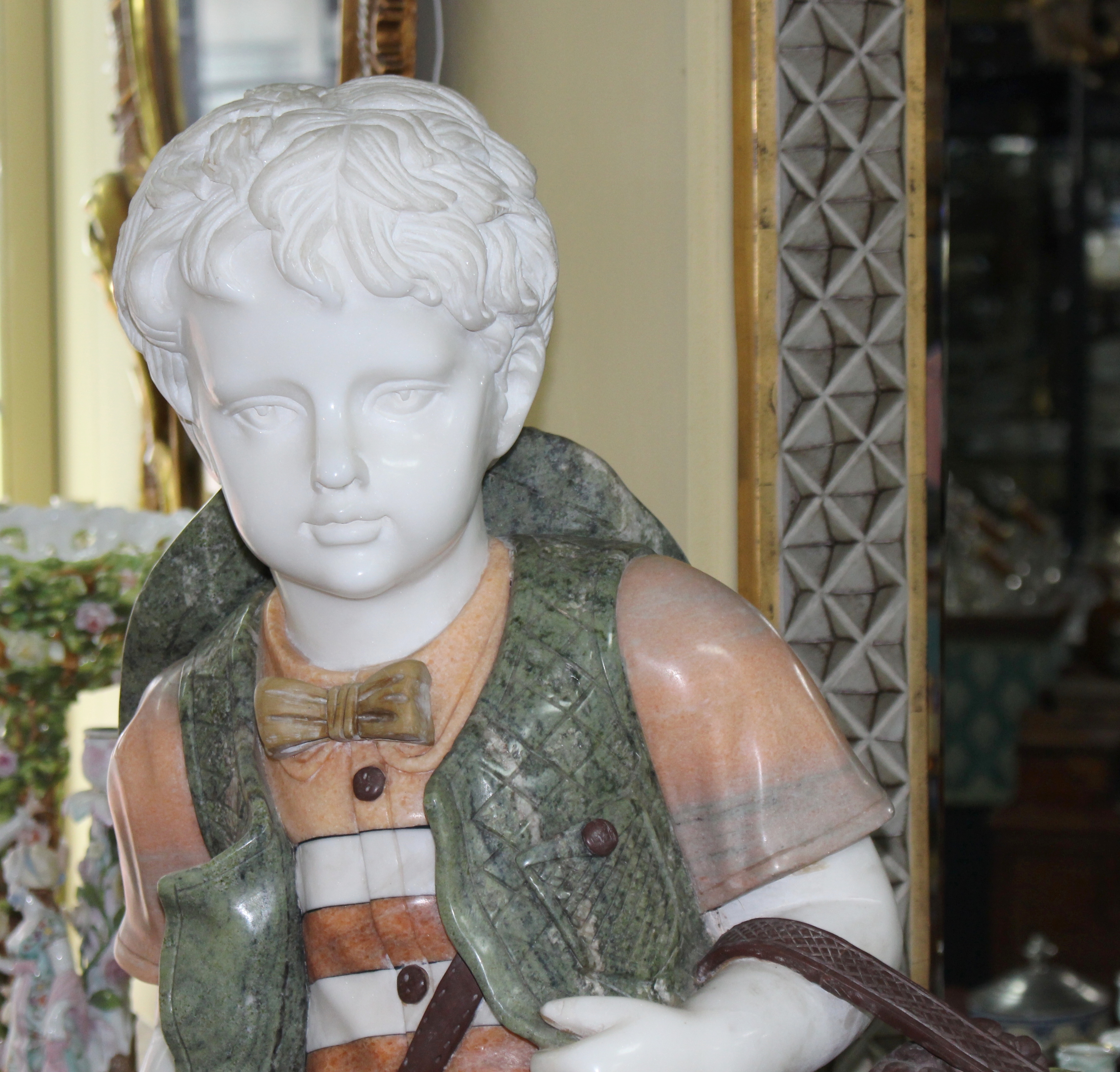 Fine Marble Sculpture of Child Grape Seller Figure on Pedestal - Image 3 of 5