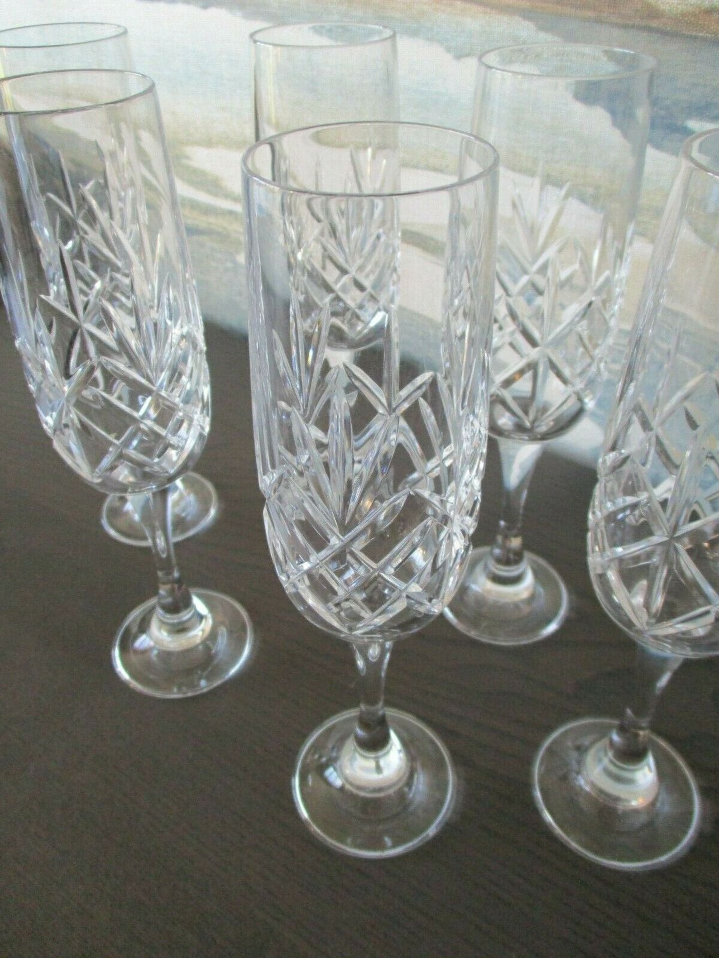 Set of 6 Fine Vintage Cut Glass Champagne Flutes - Image 2 of 2