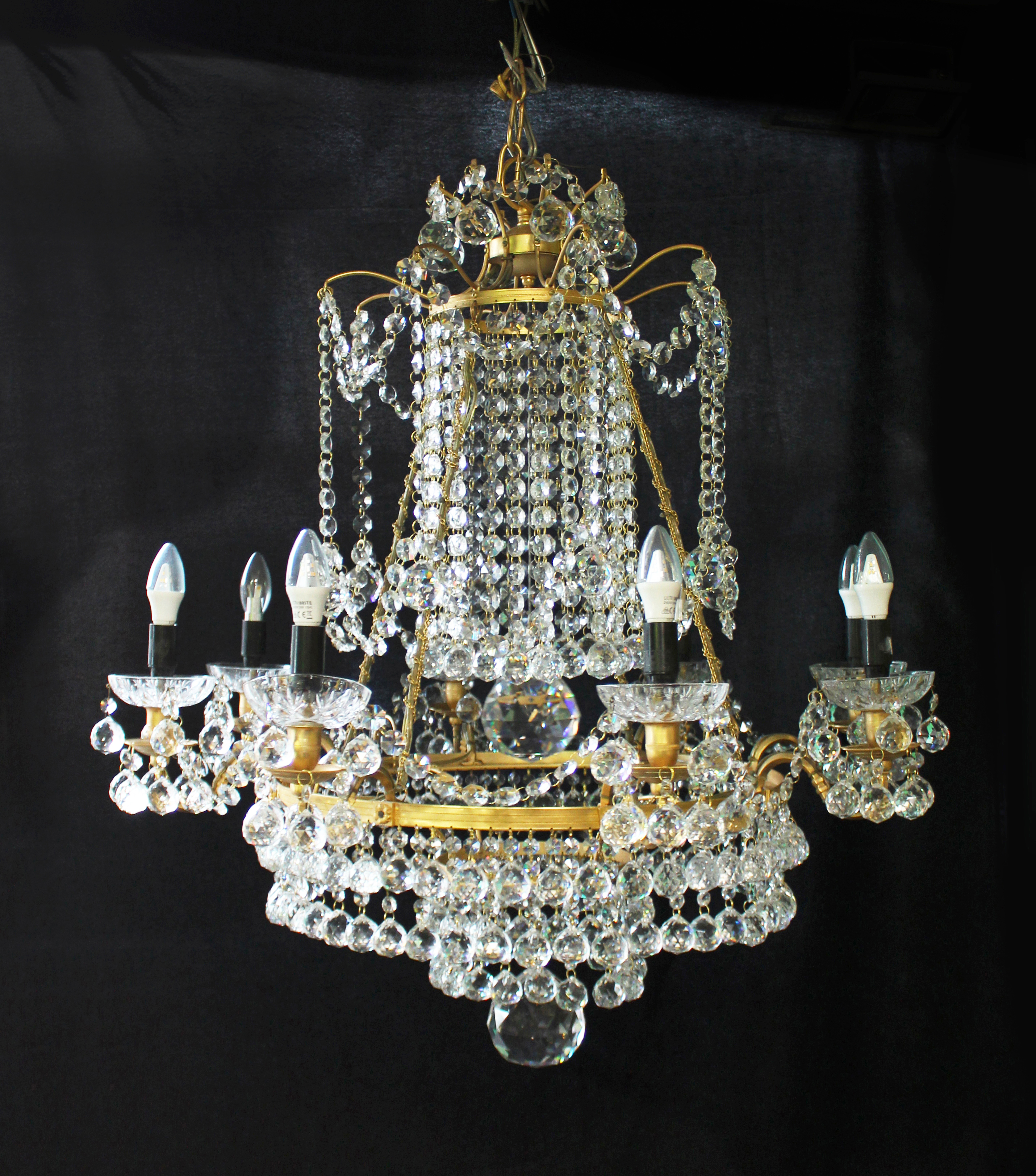 Designer Profusely Dressed Crystal Gilt Metal Chandelier - Image 7 of 7