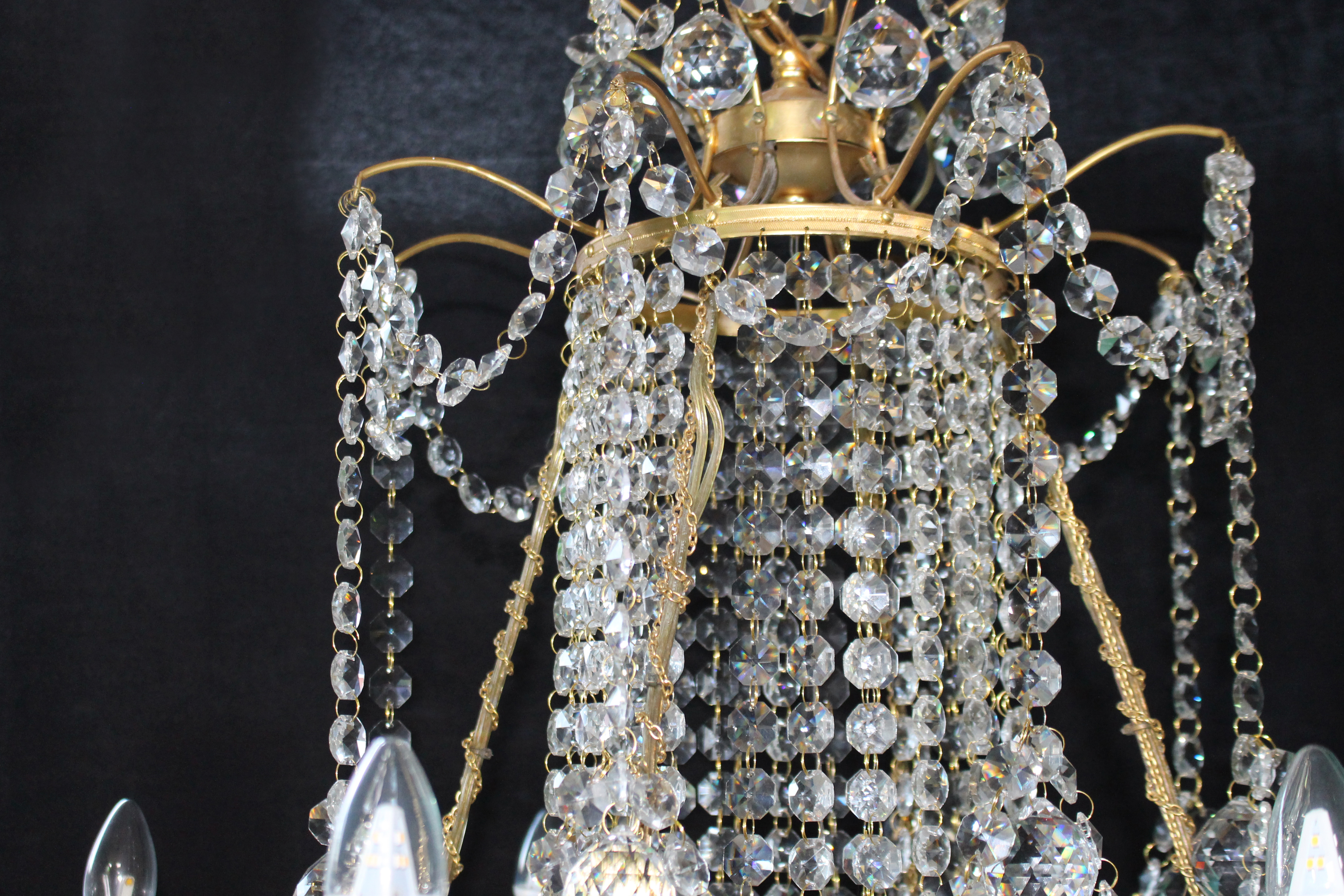 Designer Profusely Dressed Crystal Gilt Metal Chandelier - Image 4 of 7