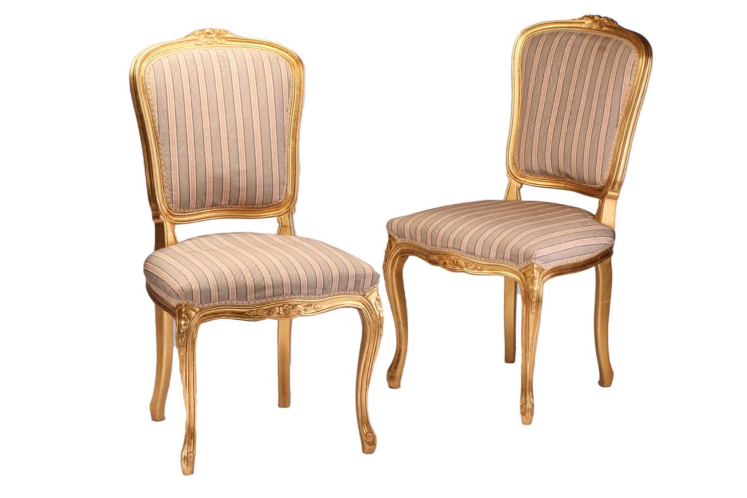 Set of Four Louis XV Style Carved Gilt Salon Chairs - Image 2 of 3