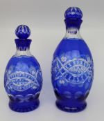 Pair of Blue Overlay Crystal Decanters