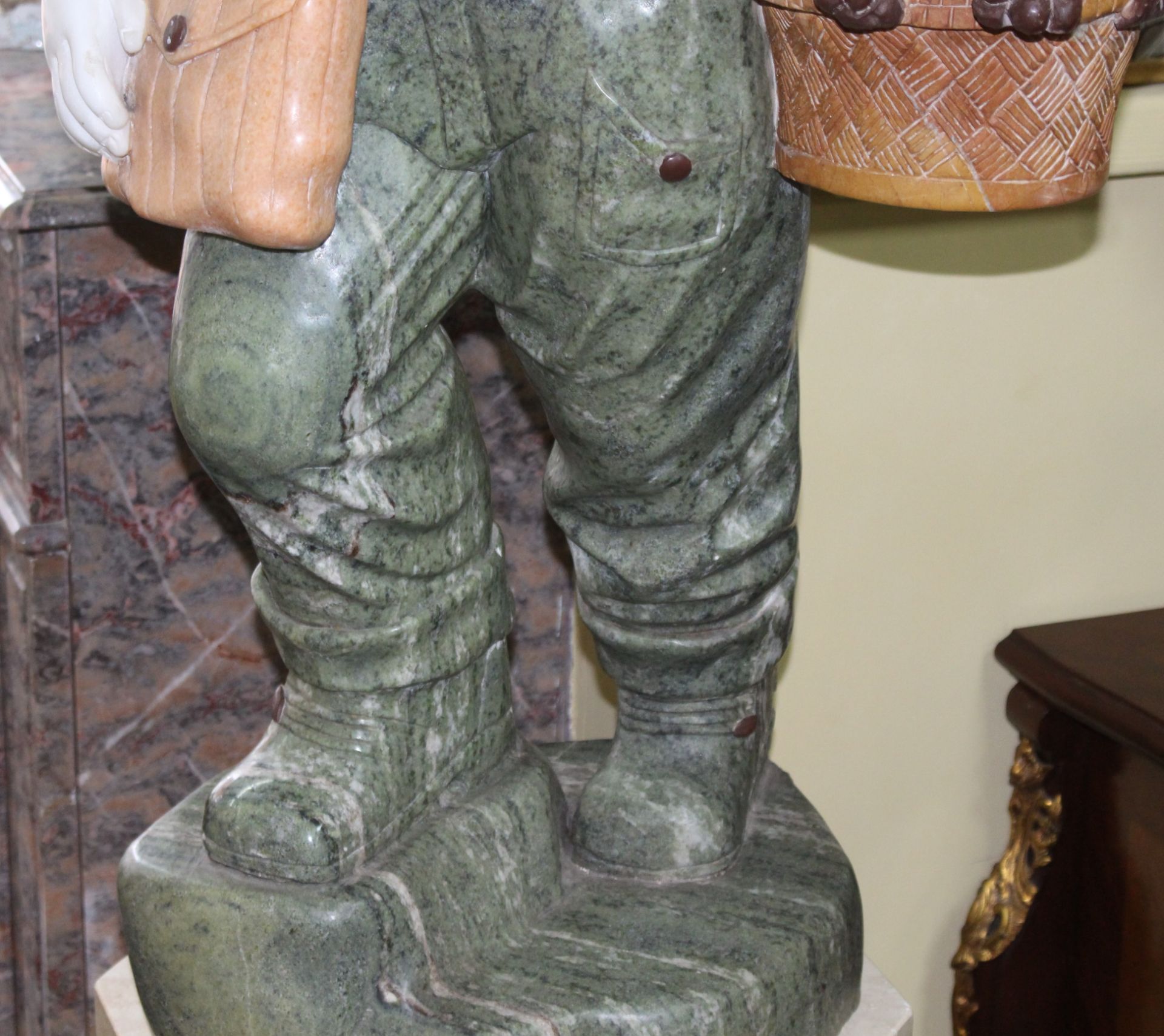 Fine Marble Sculpture of Child Grape Seller Figure on Pedestal - Image 4 of 5