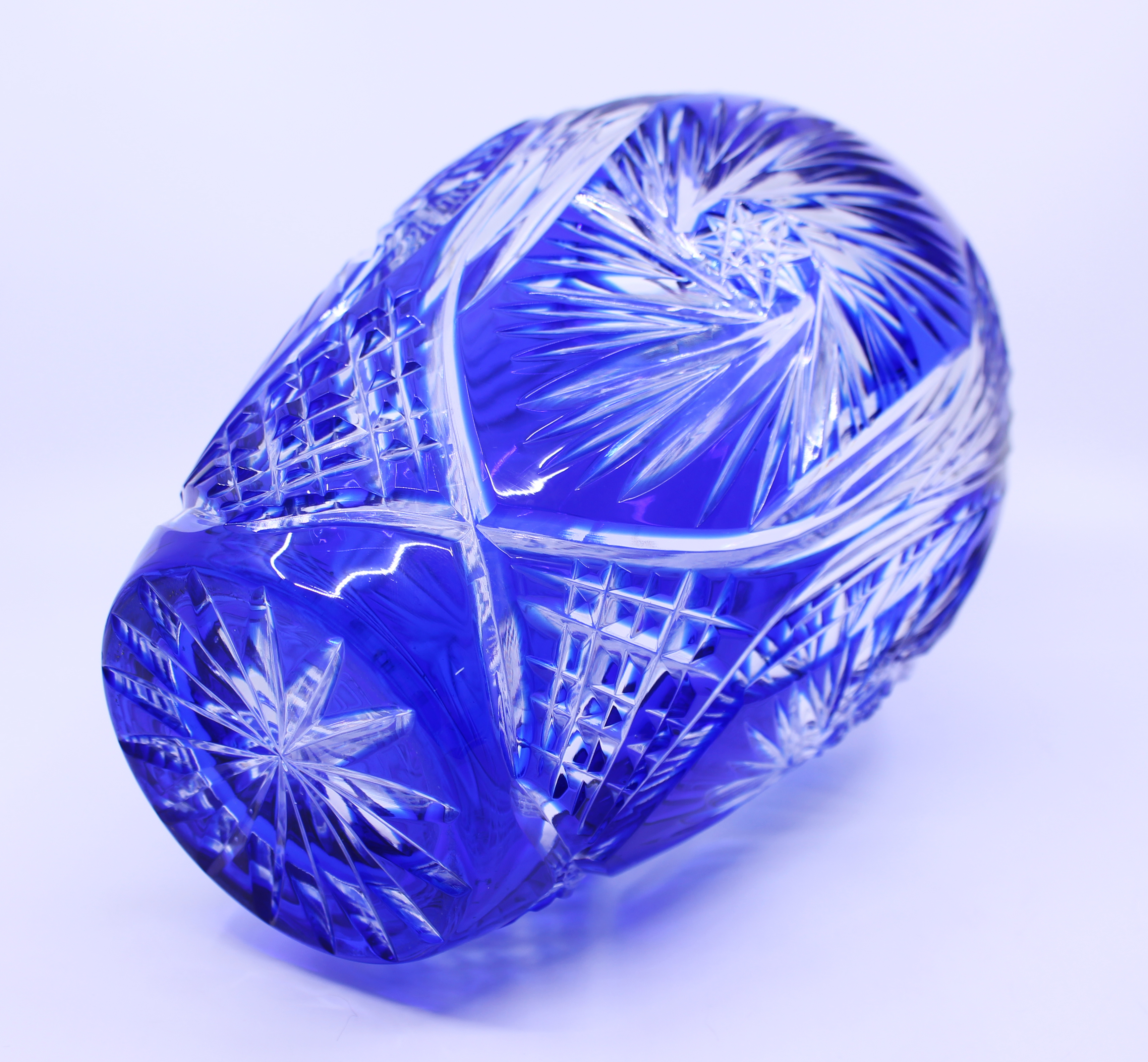 Bohemian Blue Overlay Crystal Ovoid Form Vase - Image 3 of 3
