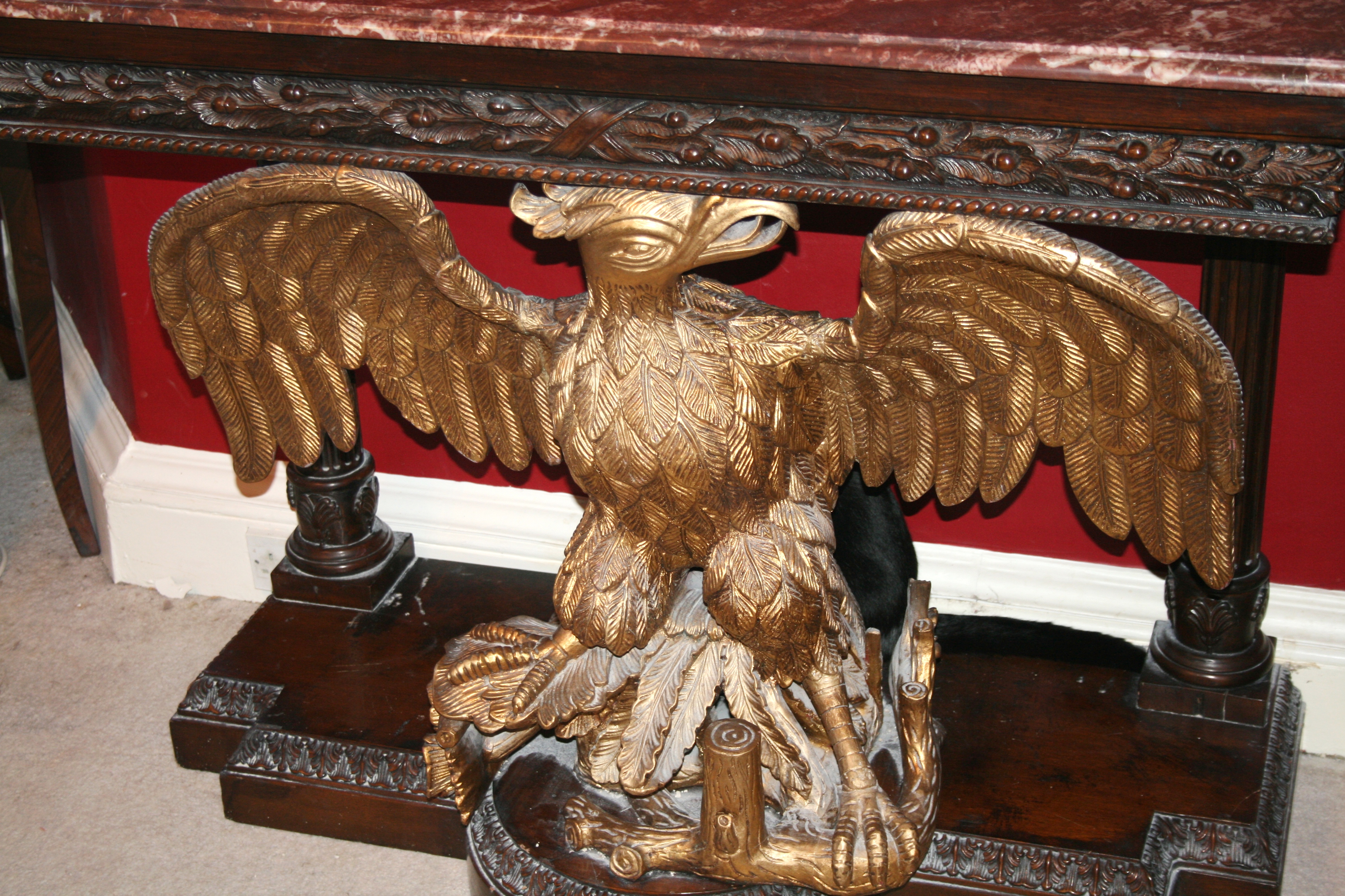 Pair of Marble Topped Mahogany & Giltwood Eagle Console Tables c.1890 - Bild 5 aus 8