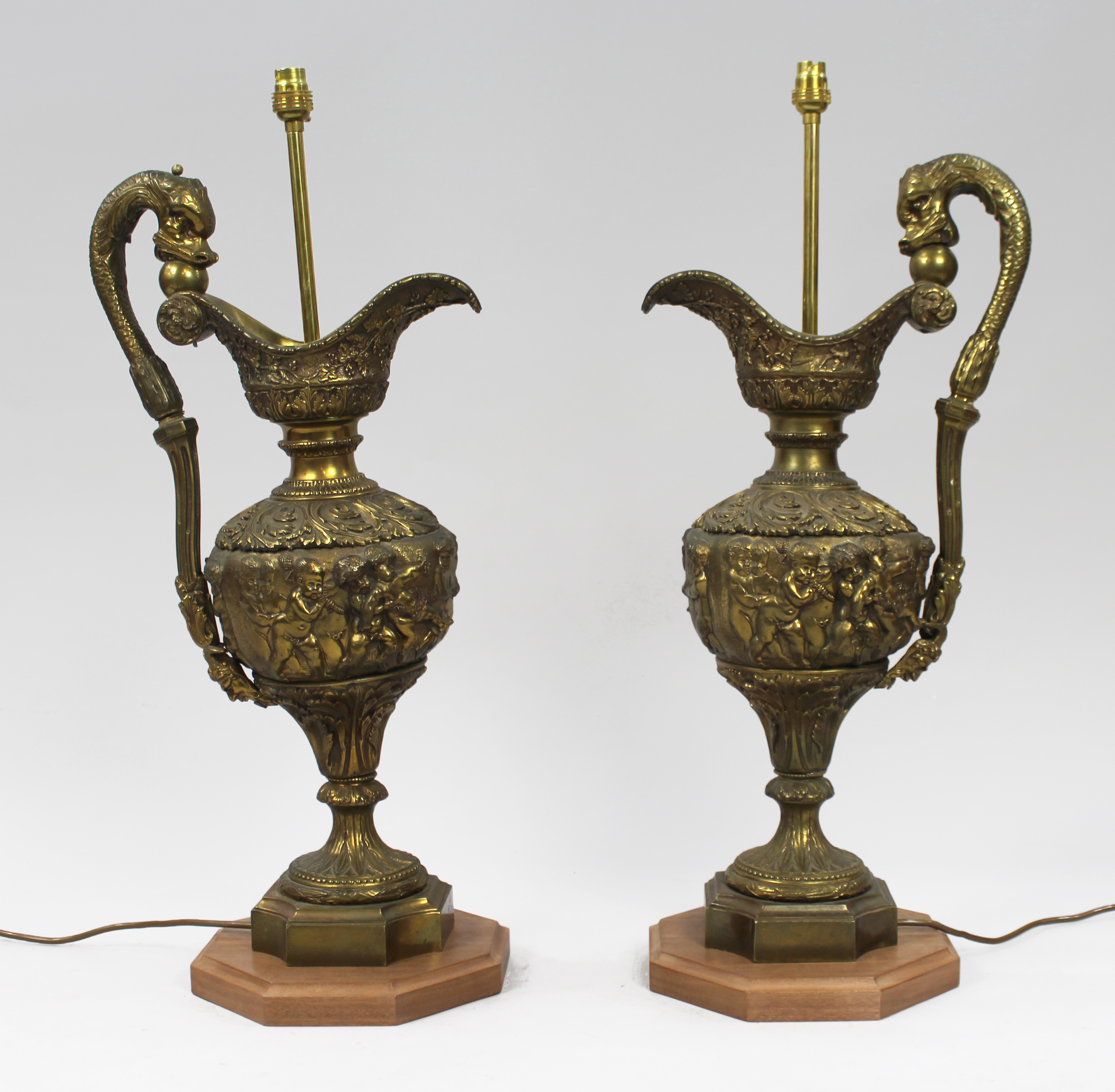 Pair of Large 19th c. Brass Ewer Table Lamps
