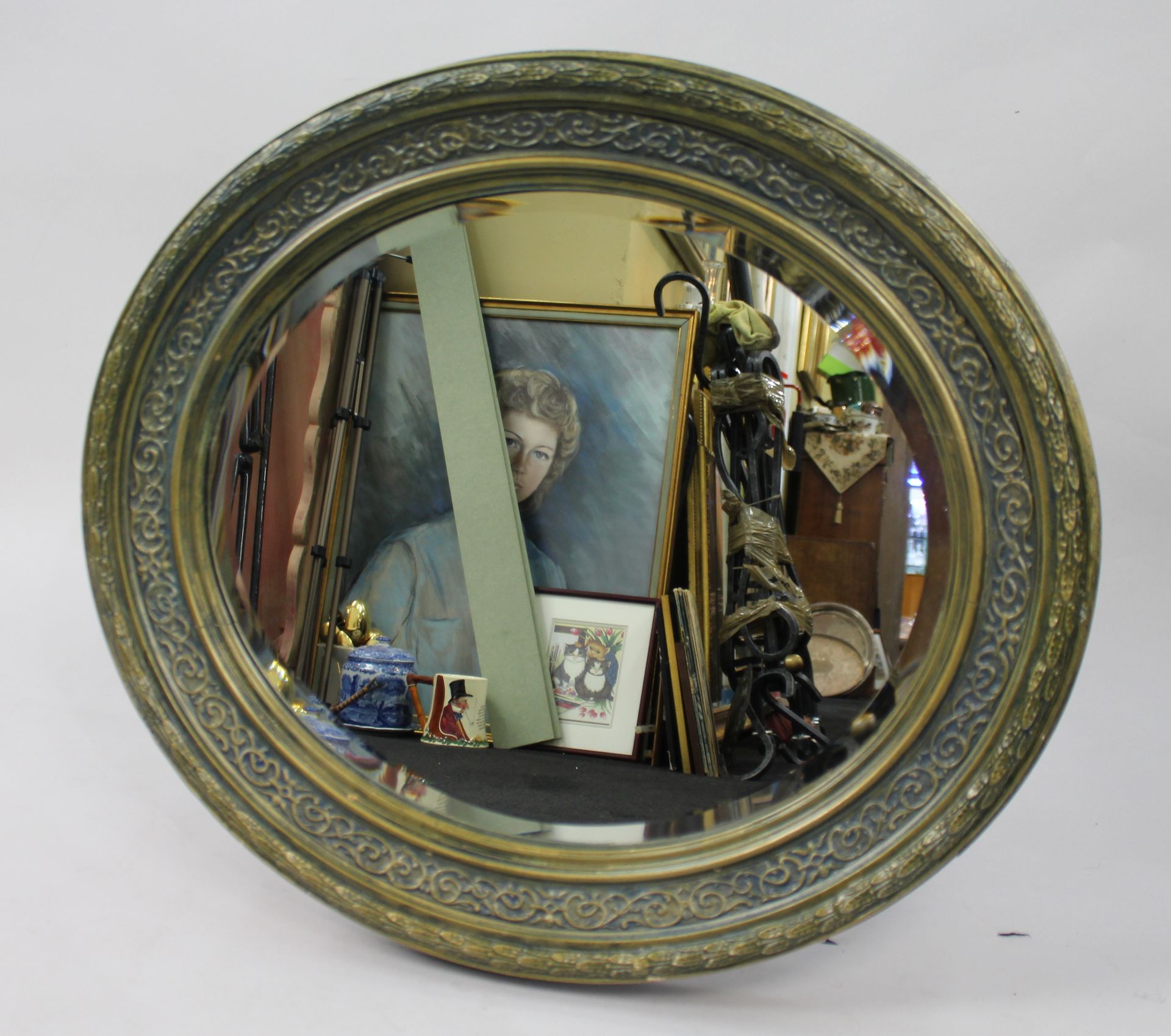 Vintage Washed Blue Gilt Framed Oval Mirror - Image 2 of 3