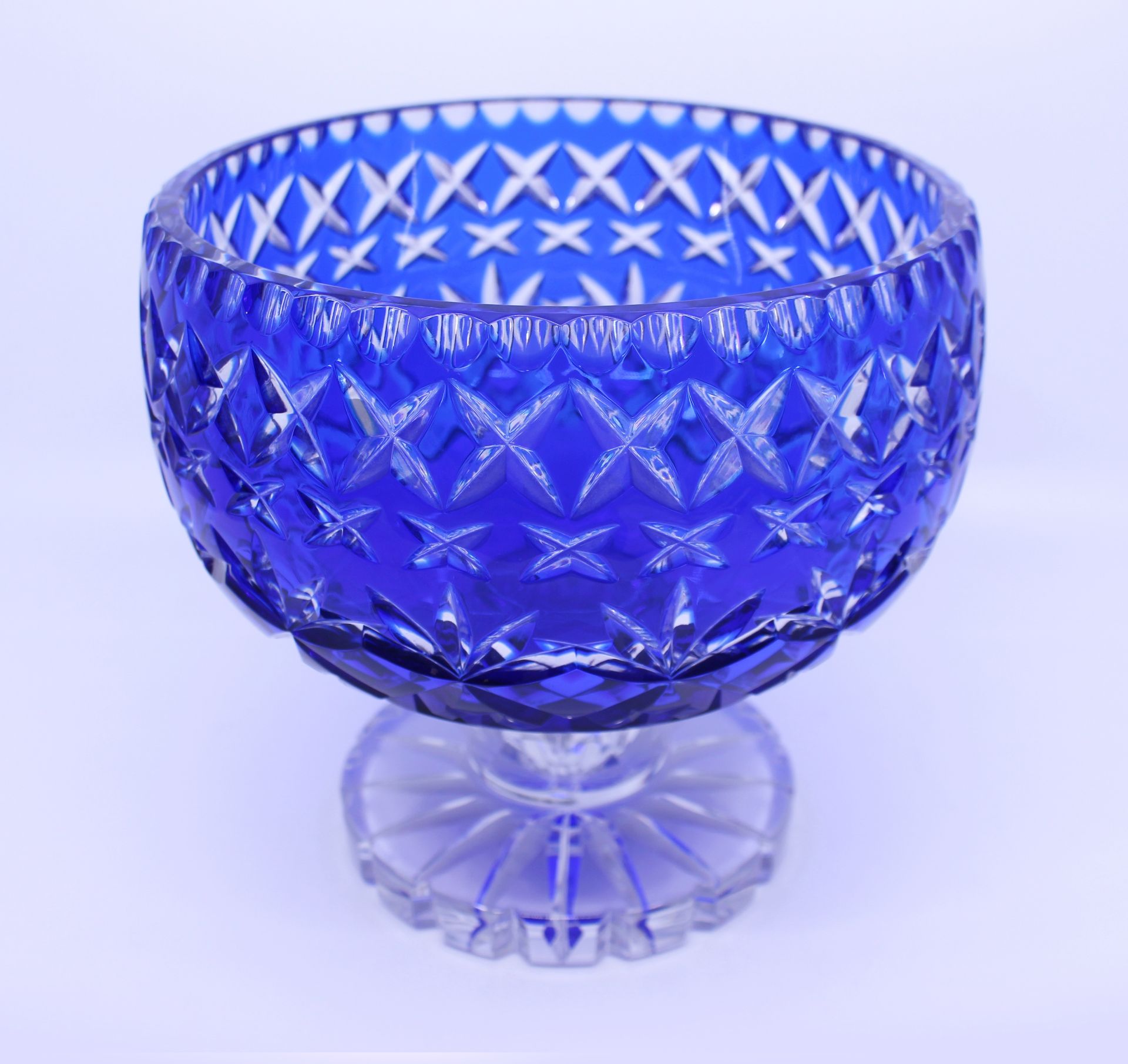 English Blue Overlay Crystal Footed Bowl c.1950 - Image 2 of 2