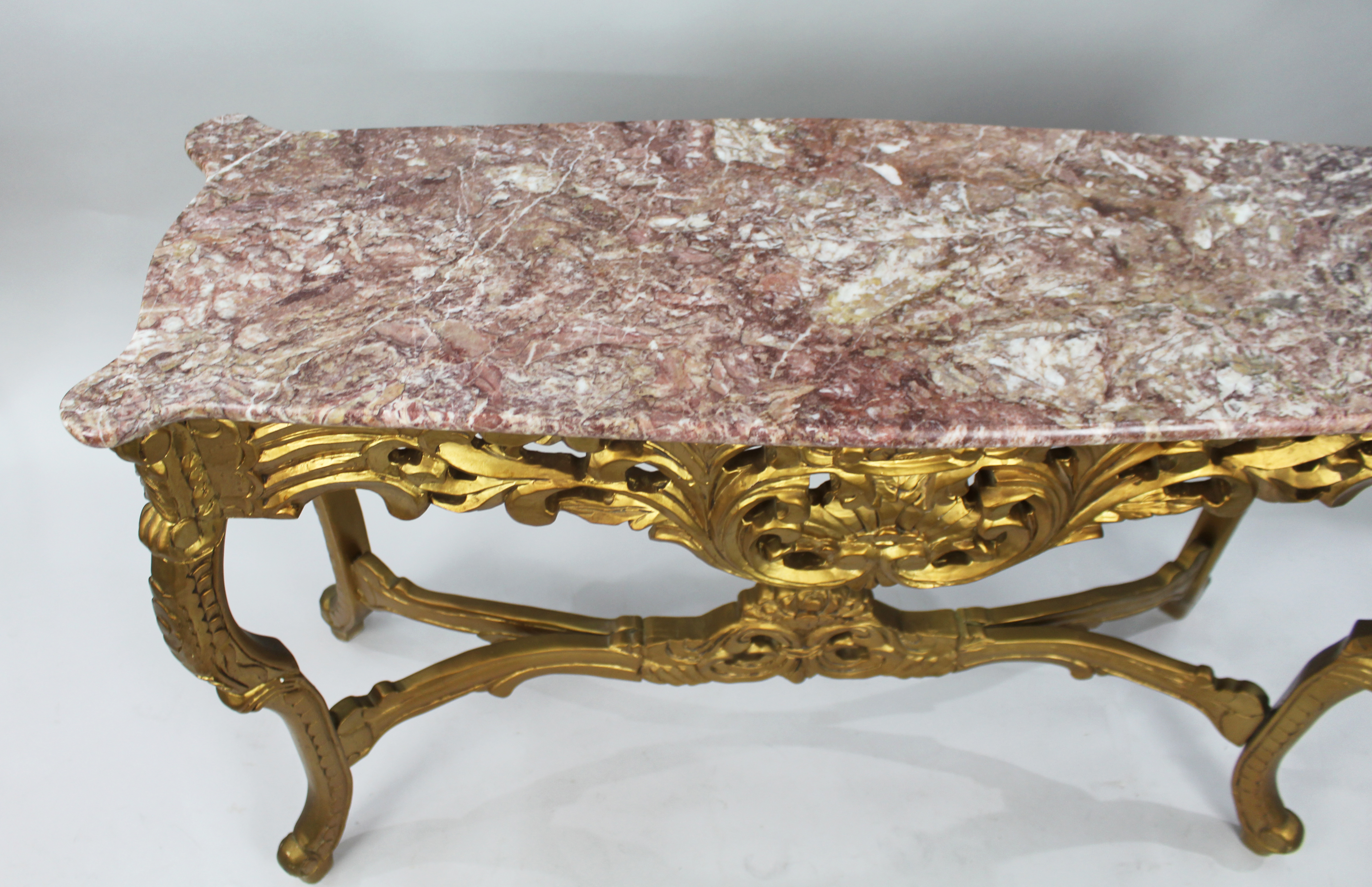 French Style Marble Topped Gilt Console Table - Image 4 of 7